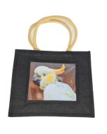 Jute Bag Black Cockatoo Parrot Design